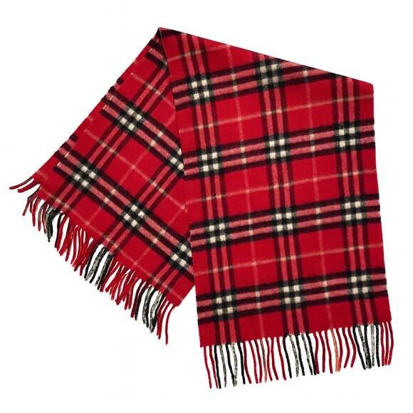 Burberry Classic Check Red Cashmere Scarf 100% Authentic Made in UK - Picture 1 of 4